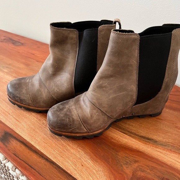 Sorel Lea Wedge Brown Leather Ankle Boots size 8.5 - Picture 2 of 9